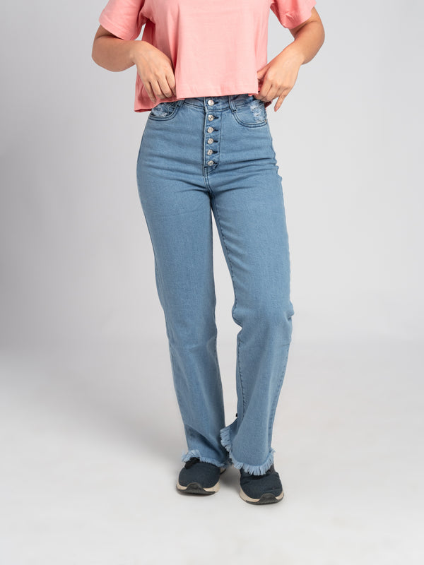 Six Button Wide Legged 'Pocket Ripped Style' Jeans