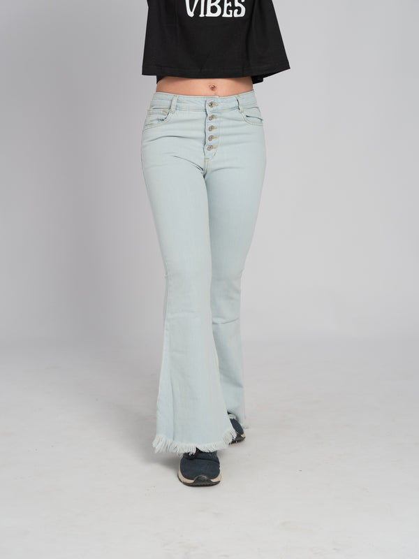 Five Button Ice blue Coloured Bell Bottom Jeans