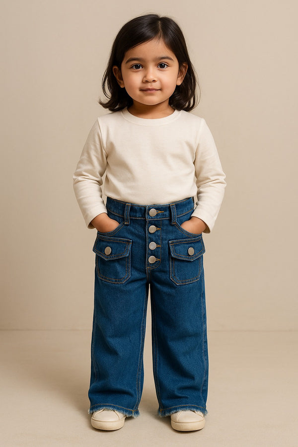 Front Flap Pocket Style Wide Legged Jeans