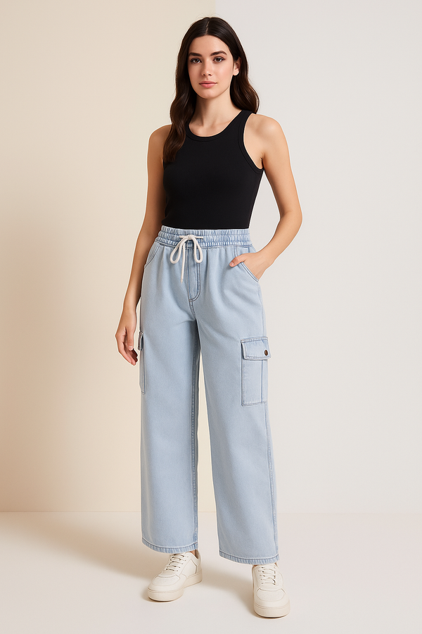 Wide Legged Cargo Denim Trousers