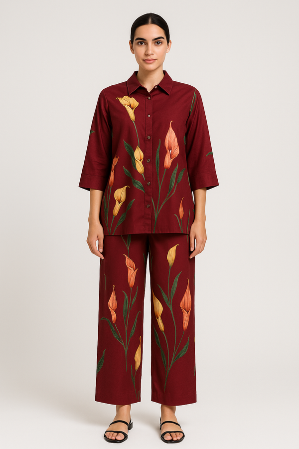 Burgundy Floral Elegance Co-ord Set