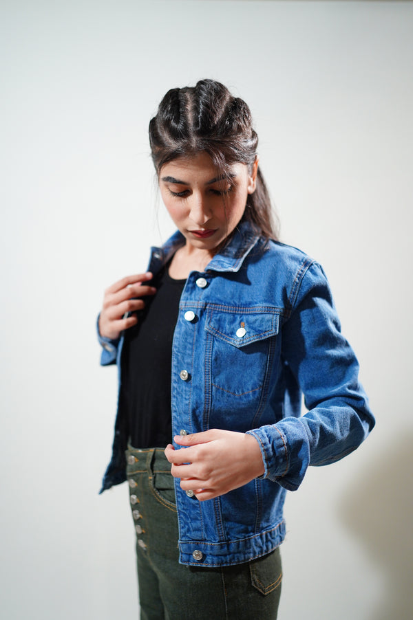 Plain Mid Blue Coloured Denim Jacket