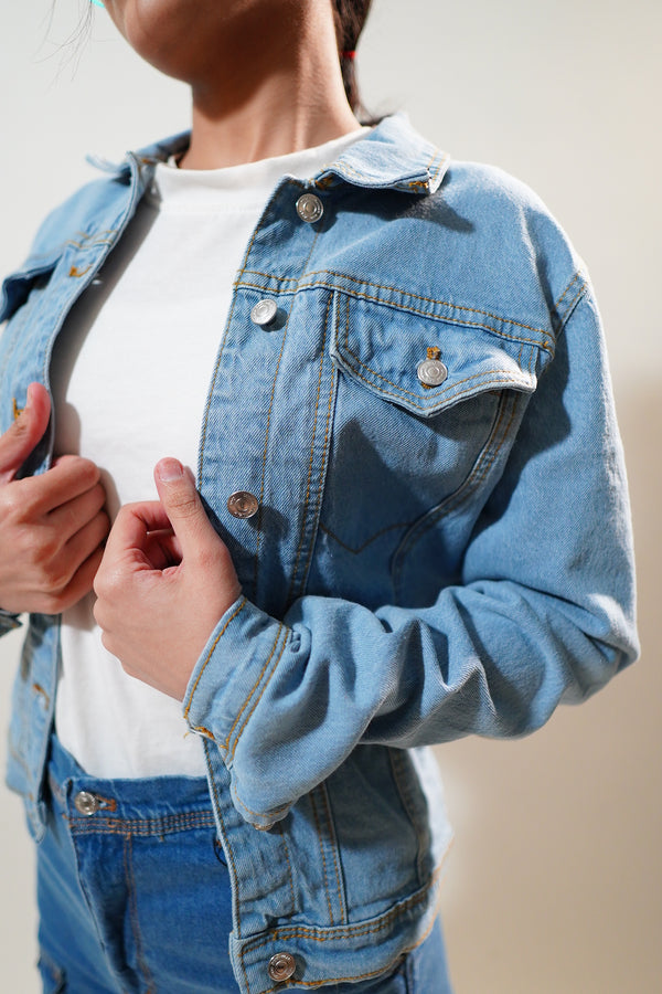 Plain Ice Blue Coloured Denim Jacket