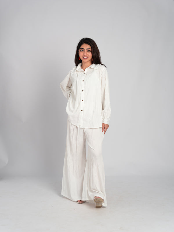 Plain White Coloured Pleated Co-ord Set