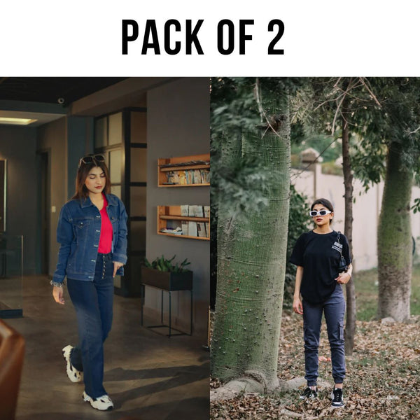 Pack of 2 Cargo Pant & Wide Legged Jeans