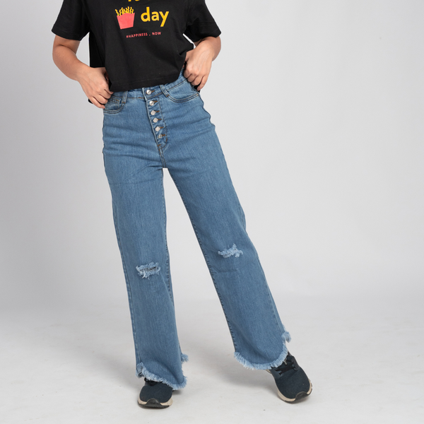 Six Button Wide Legged 'Knee Cut' Jeans