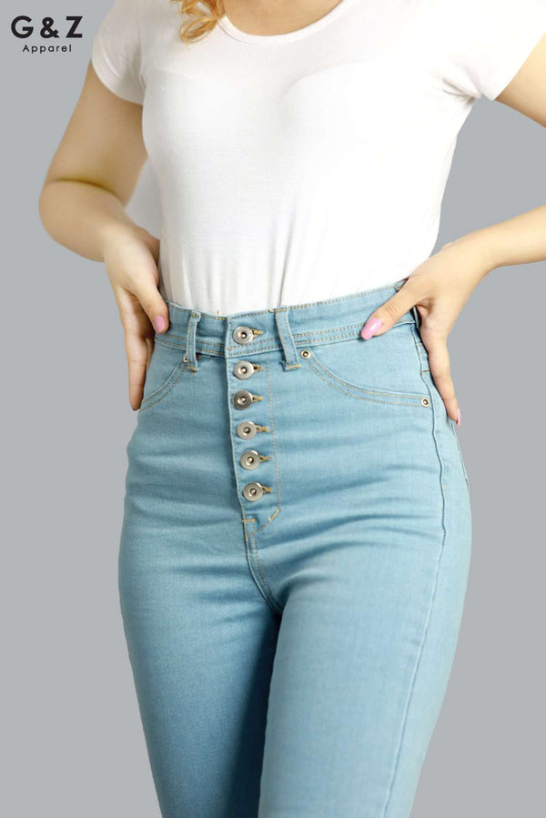 Six Button High Waist Jeans